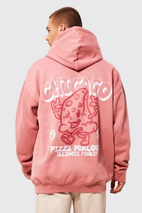 Oversized Chicago Pizza Graphic Hoodie