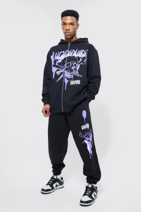 Oversized Graphic Zip Hoodie Jogger Tracksuit