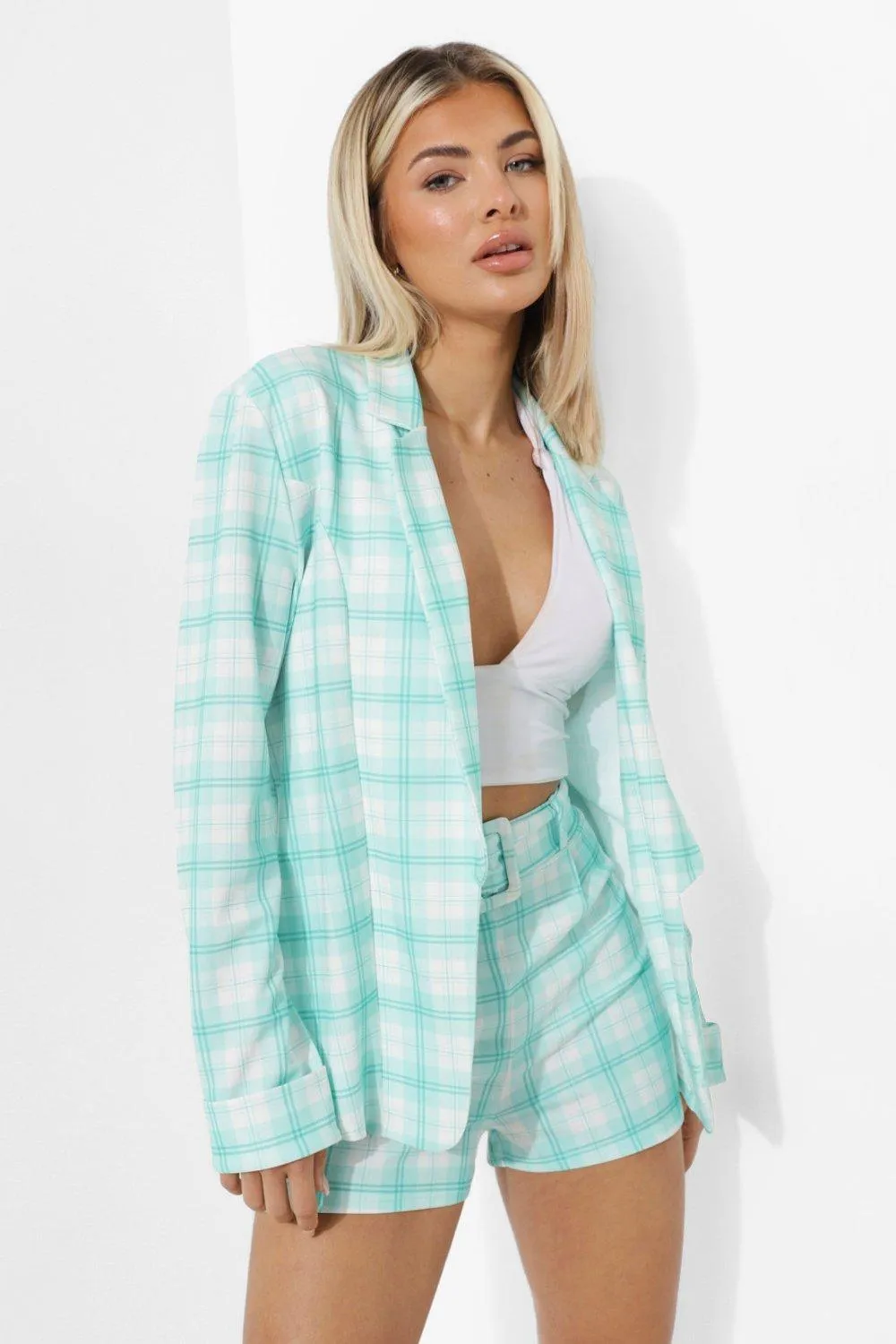 Pastel Check Fitted Tailored Blazer