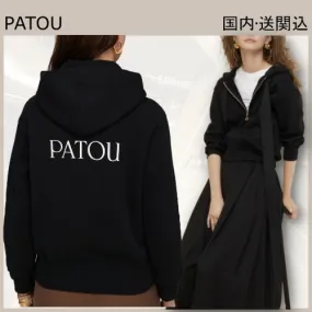 PATOU  |Long Sleeves Plain Cotton Logo Hoodies & Sweatshirts