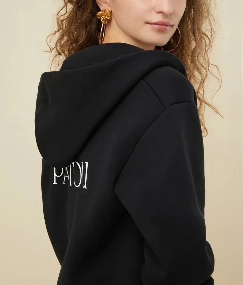 PATOU  |Long Sleeves Plain Cotton Logo Hoodies & Sweatshirts