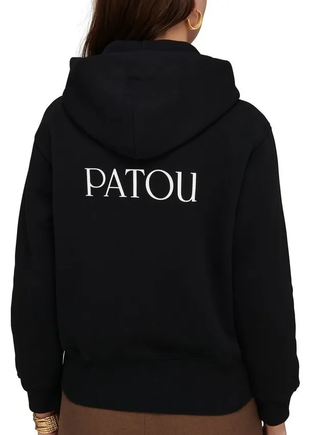 PATOU  |Long Sleeves Plain Cotton Logo Hoodies & Sweatshirts