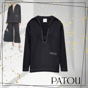 PATOU  |Unisex Street Style V-Neck Long Sleeves Plain Cotton Logo