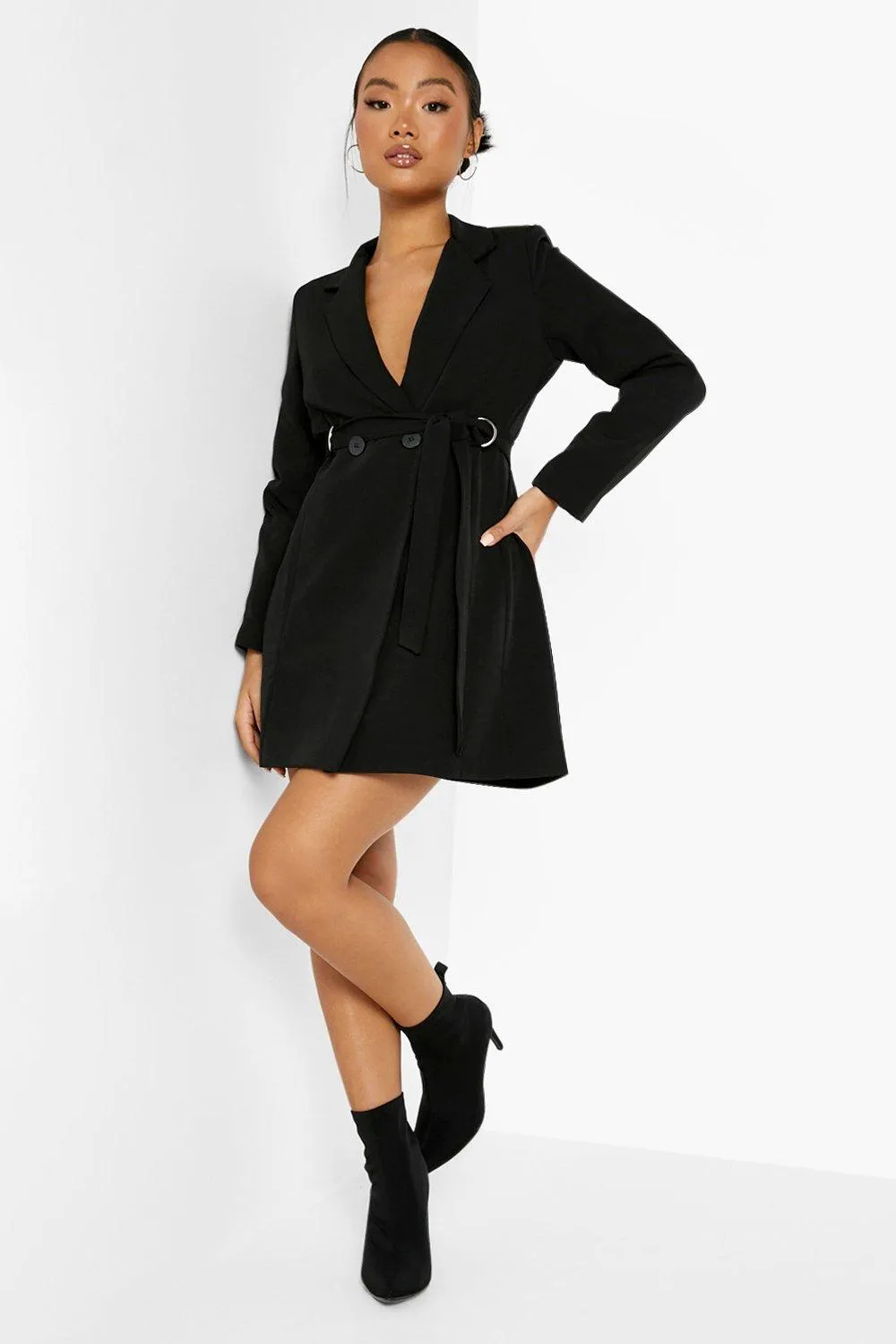 Petite Tailored D-ring Belted Blazer Dress