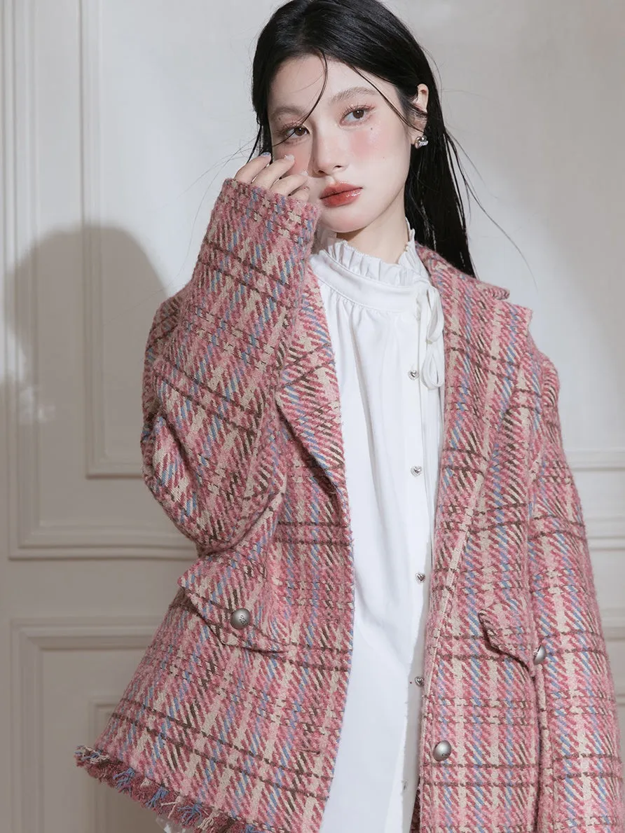 Plaid Tweed Asymmetry Design Jacket ＆ Skirt