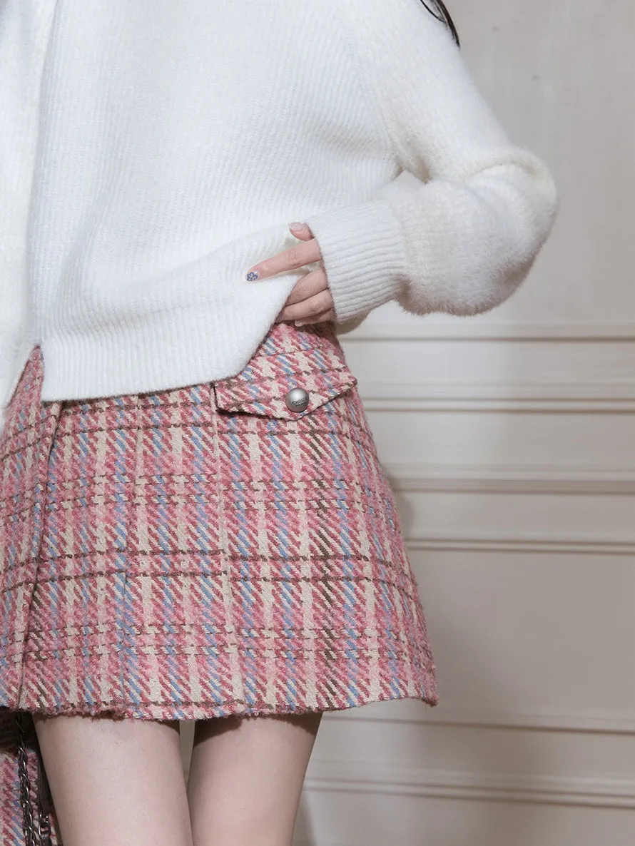 Plaid Tweed Asymmetry Design Jacket ＆ Skirt