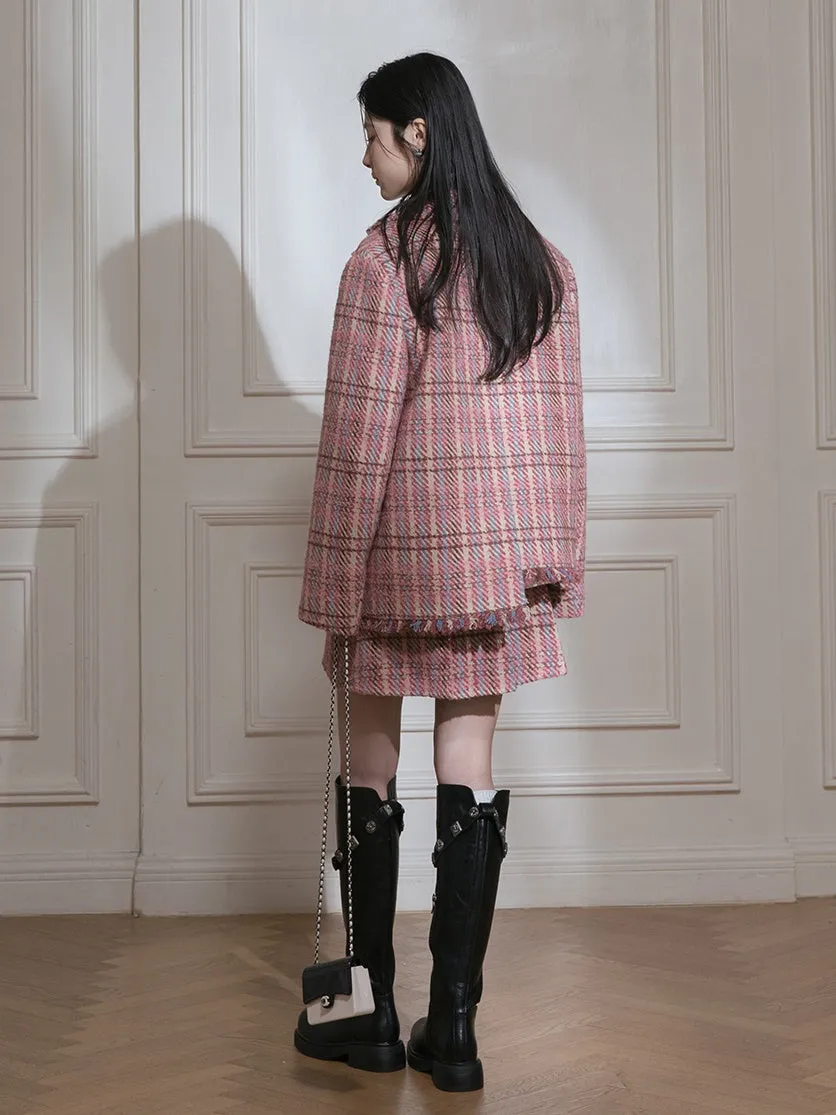 Plaid Tweed Asymmetry Design Jacket ＆ Skirt