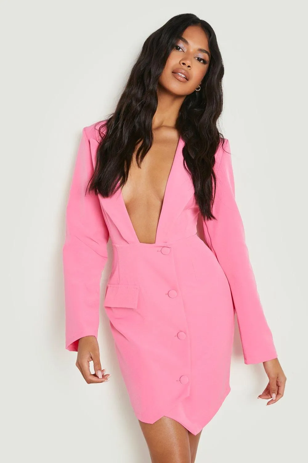 Plunge Front Tailored Blazer Dress