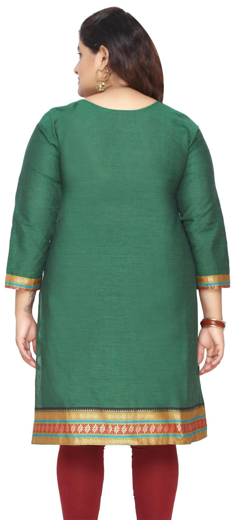 Plus Size Womens Indian Tunics Kurti Long Top Embroidered Apparel (Green)