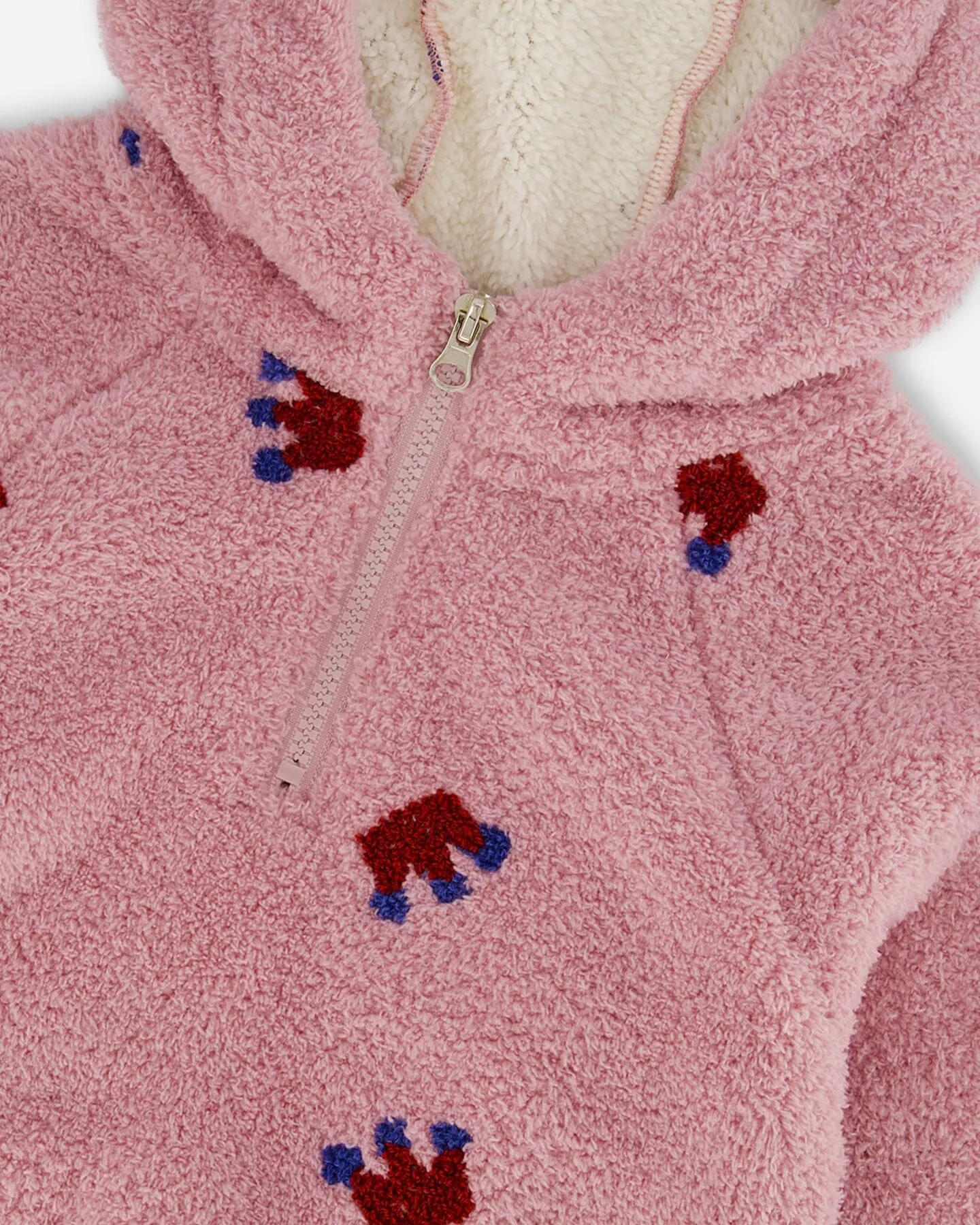 Plush Hoodie Mauve With Crown Pattern