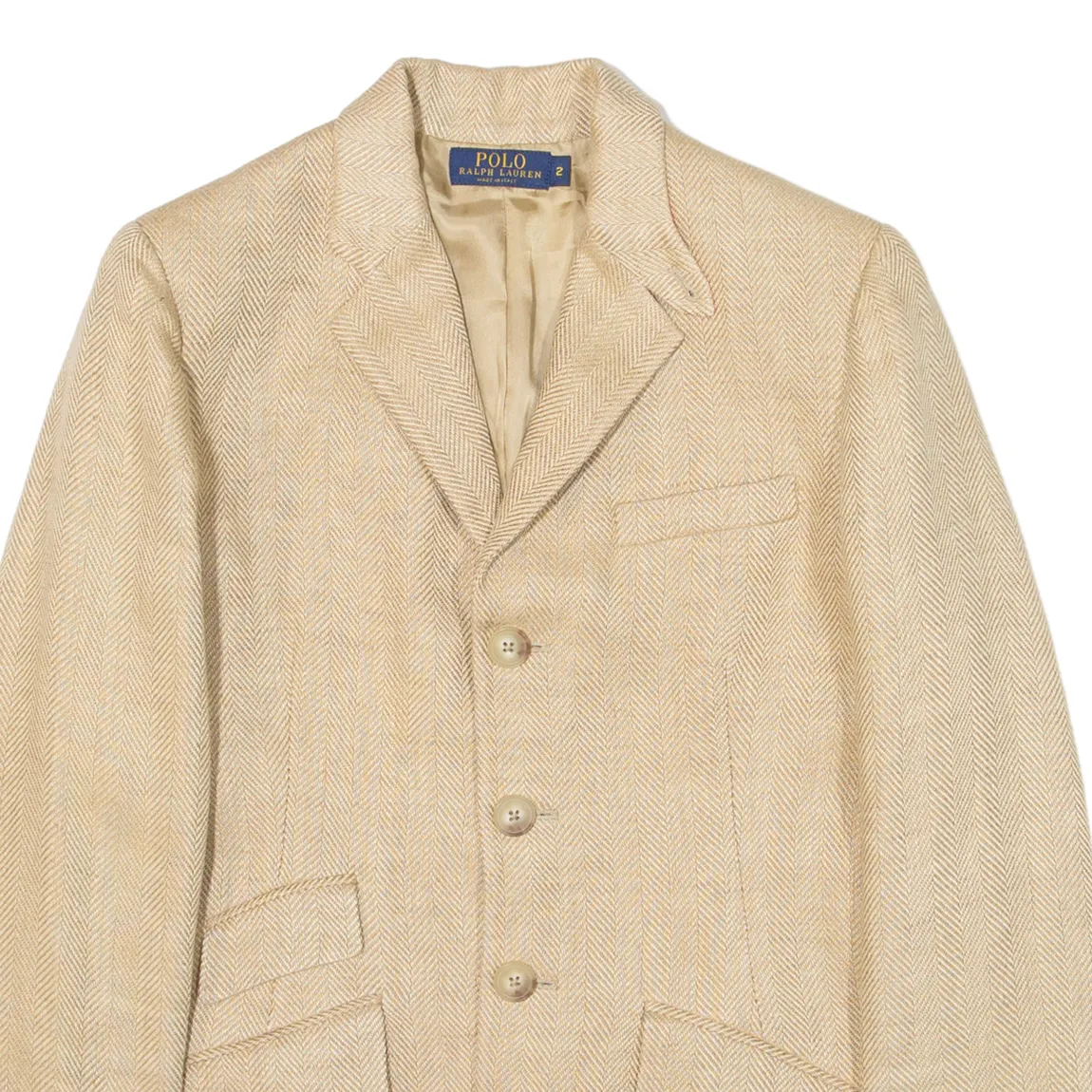 POLO RALPH LAUREN Womens Blazer Jacket Beige Knit Linen Herringbone S