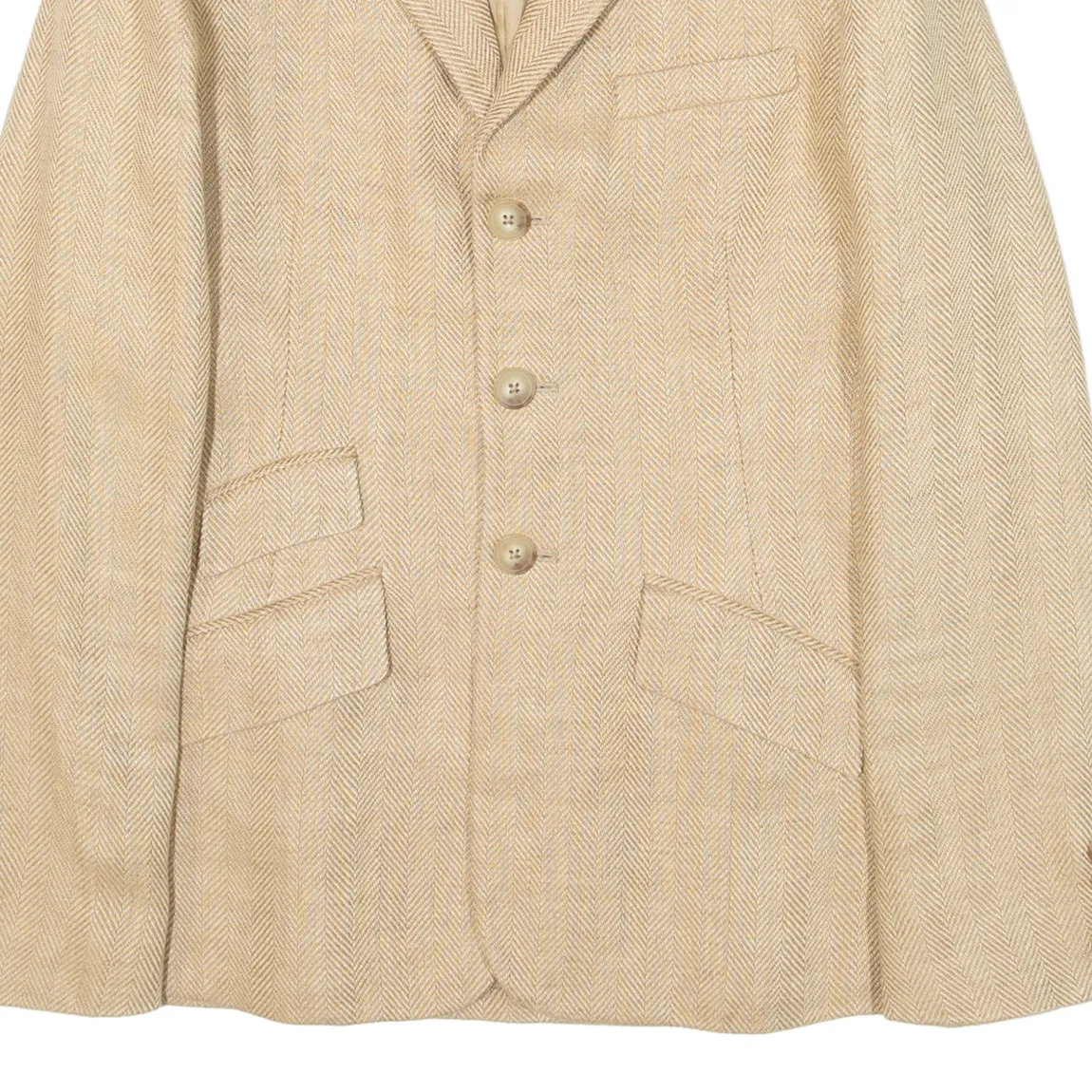 POLO RALPH LAUREN Womens Blazer Jacket Beige Knit Linen Herringbone S