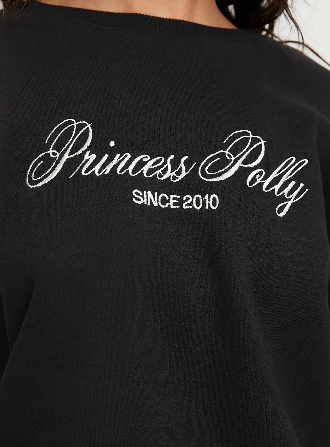 Princess Polly Crew Neck Sweatshirt Cursive Text Black Sand