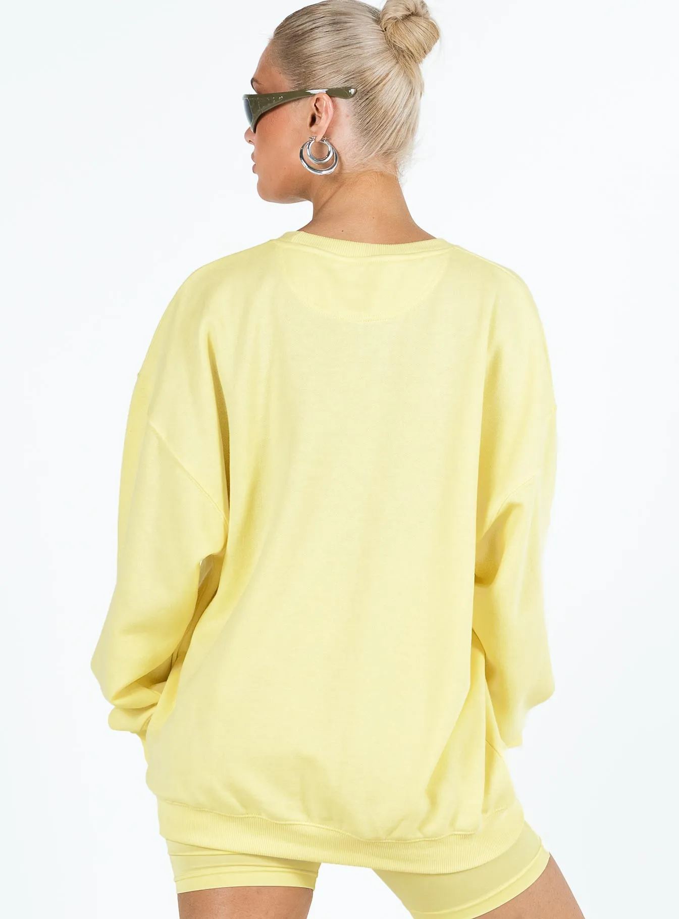 Princess Polly Crew Neck Sweatshirt Cursive Text Lemon / Eggshell