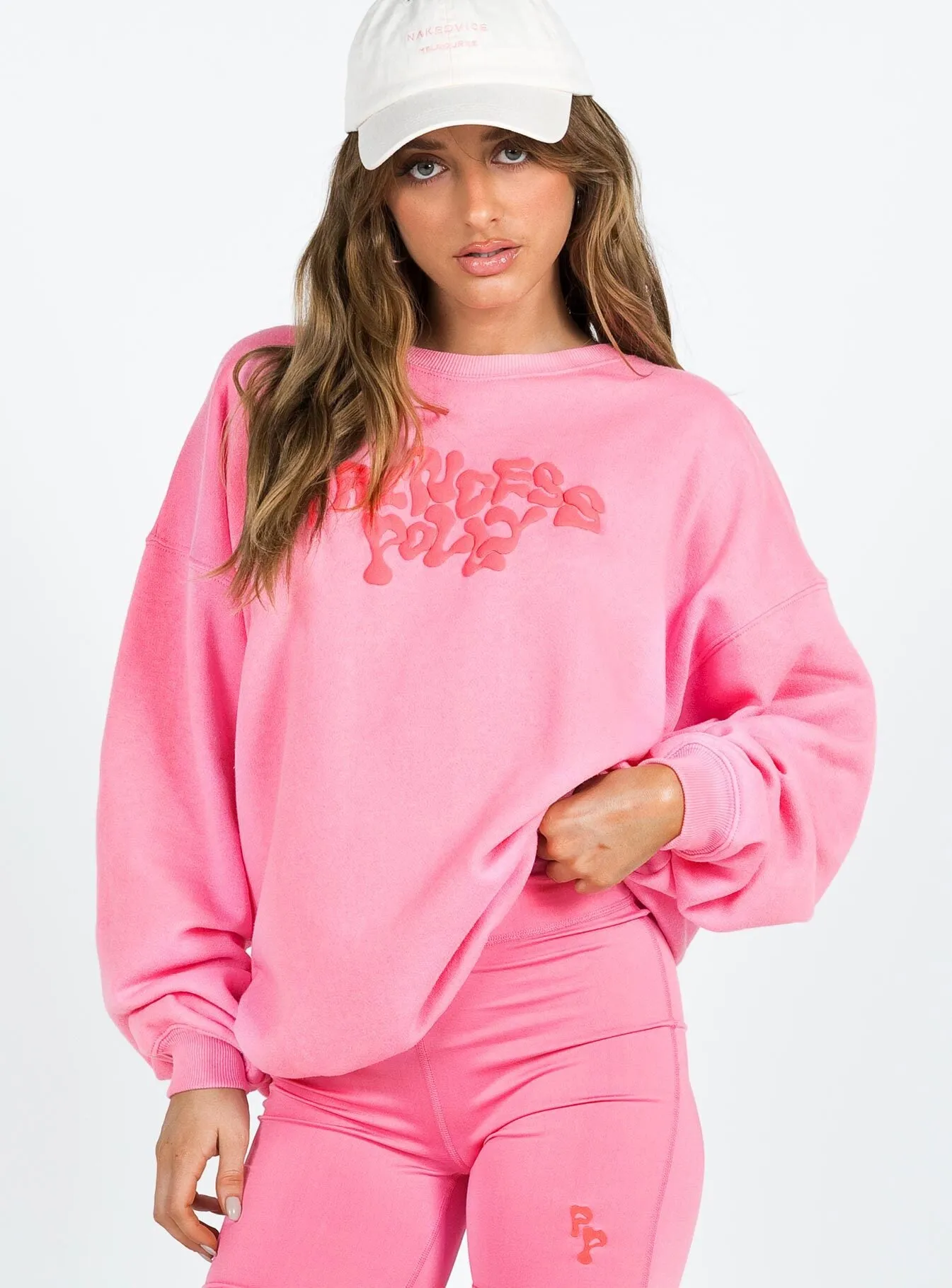 Princess Polly Crew Neck Sweatshirt Squiggle Text Watermelon Pink / Rose