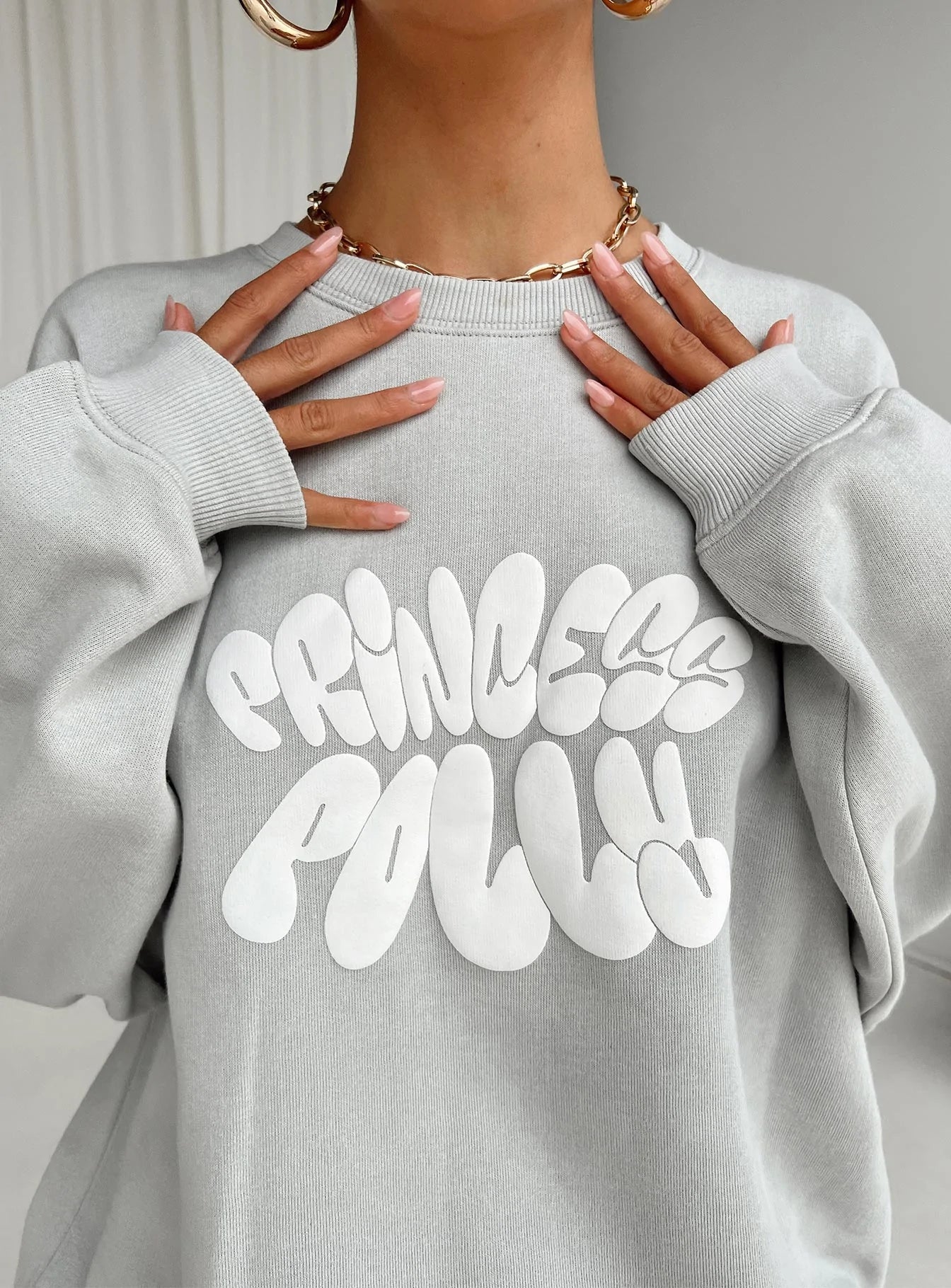 Princess Polly Crewneck Sweatshirt Bubble Text Grey / Cloud White