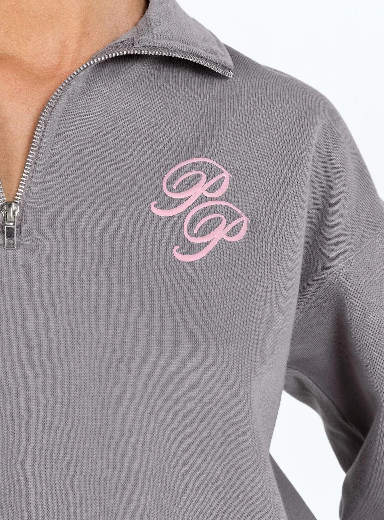 Princess Polly Quarter Zip Sweatshirt Cursive Text Charcoal / Light Pink