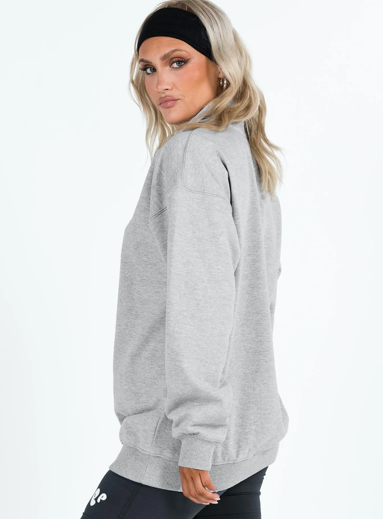 Princess Polly Quarter Zip Sweatshirt Cursive Text Grey Marle / Slate