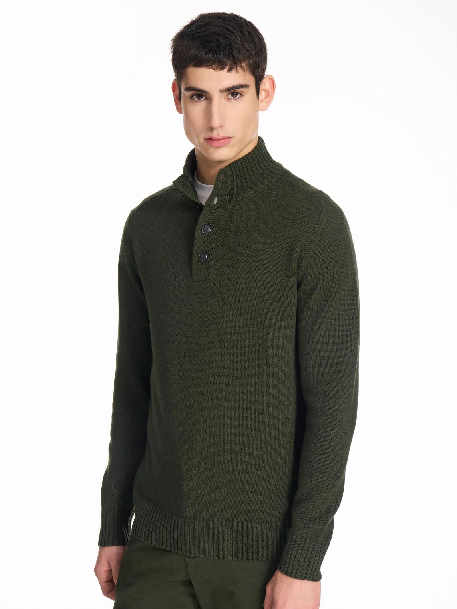 Pull con bottoni in Nice Wool - Kombu Green