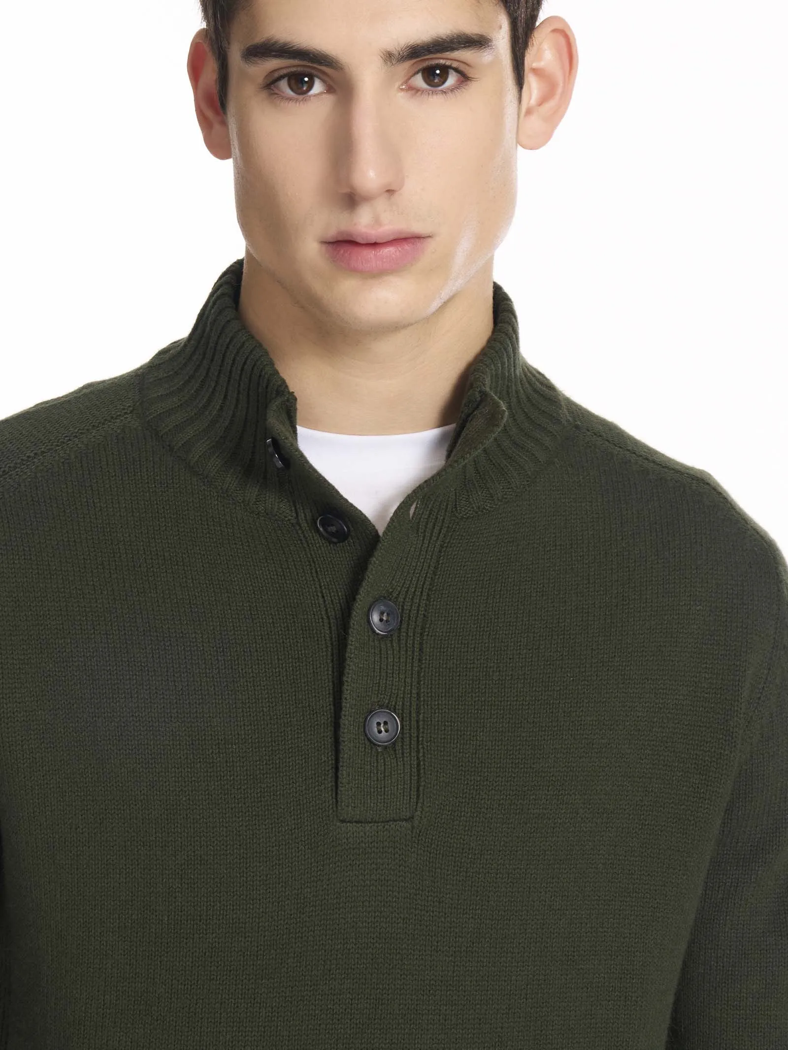 Pull con bottoni in Nice Wool - Kombu Green