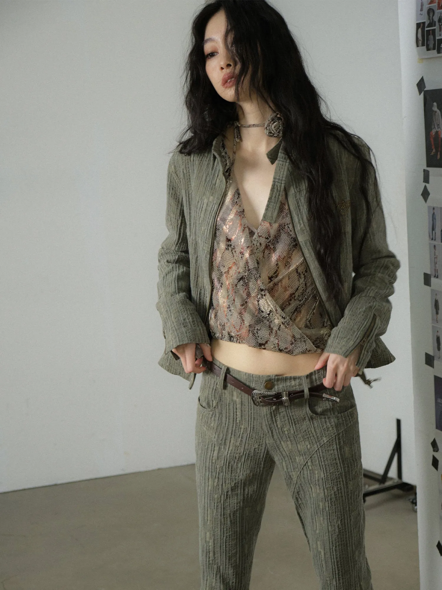 Retro Wrinkled Vintage Jacket&Pants