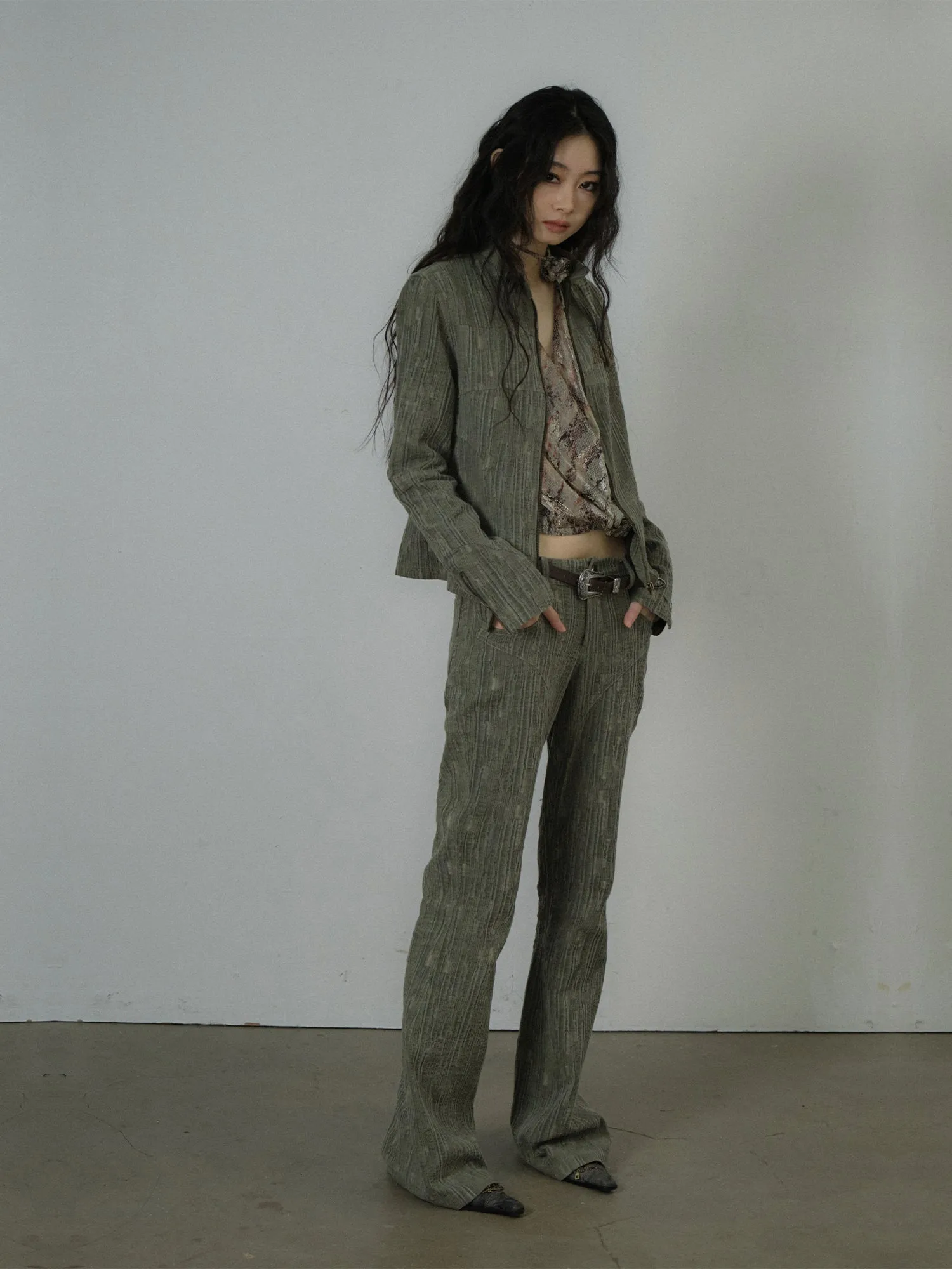 Retro Wrinkled Vintage Jacket&Pants