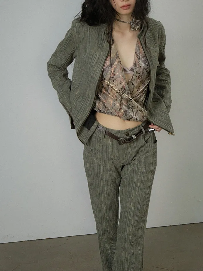 Retro Wrinkled Vintage Jacket&Pants