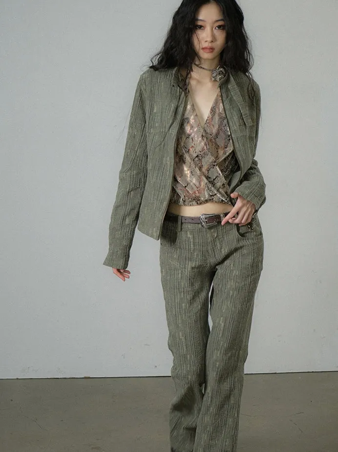 Retro Wrinkled Vintage Jacket&Pants