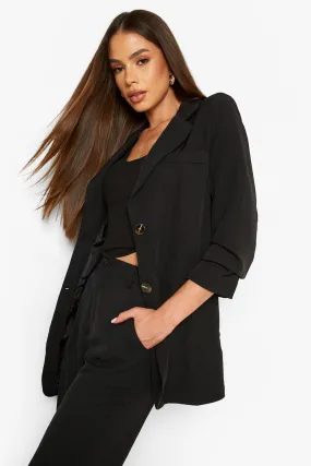 Ruched Sleeve Mock Horn Tailored Blazer