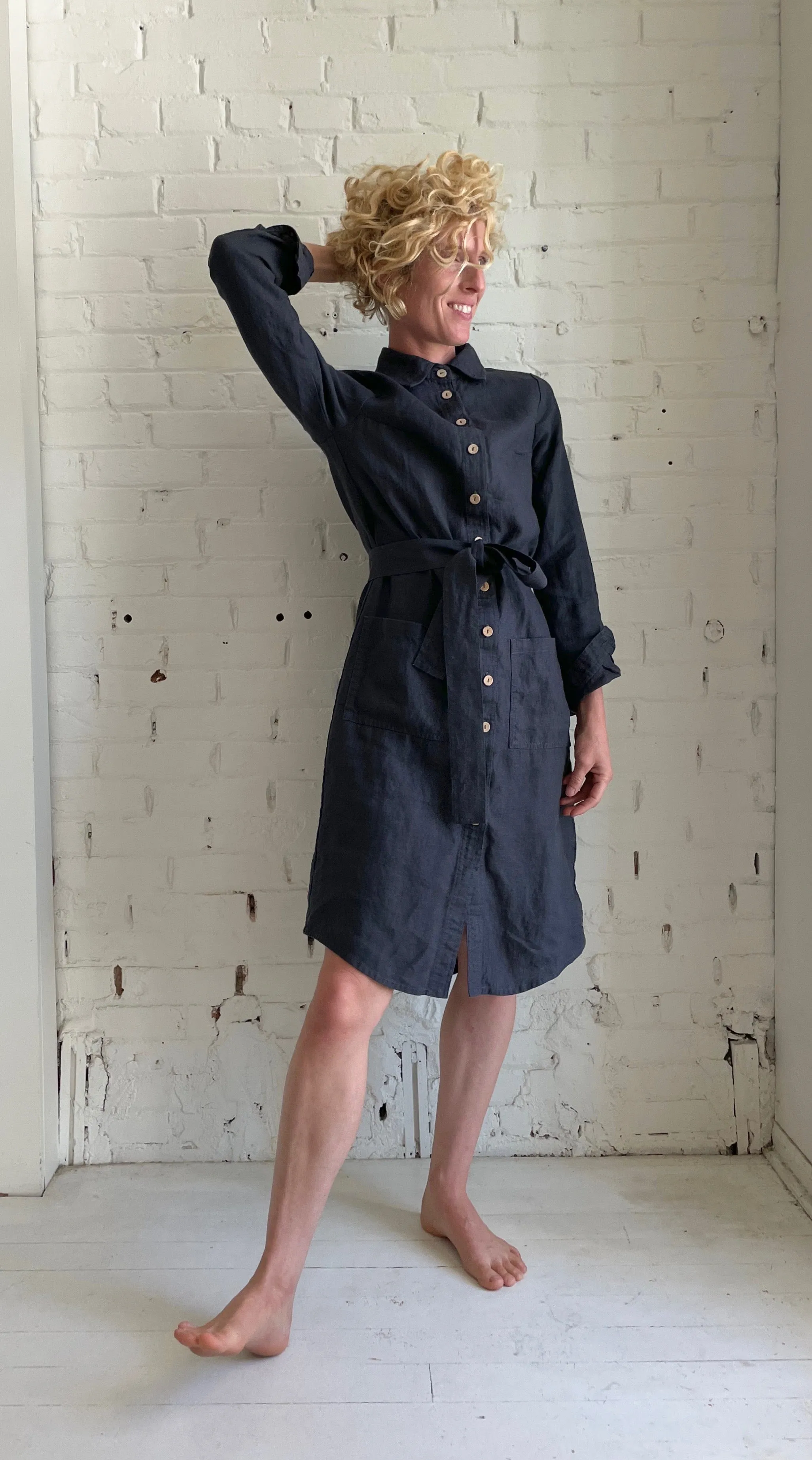 SALE | Ottawa Linen Jacket Dress | Charcoal Blue