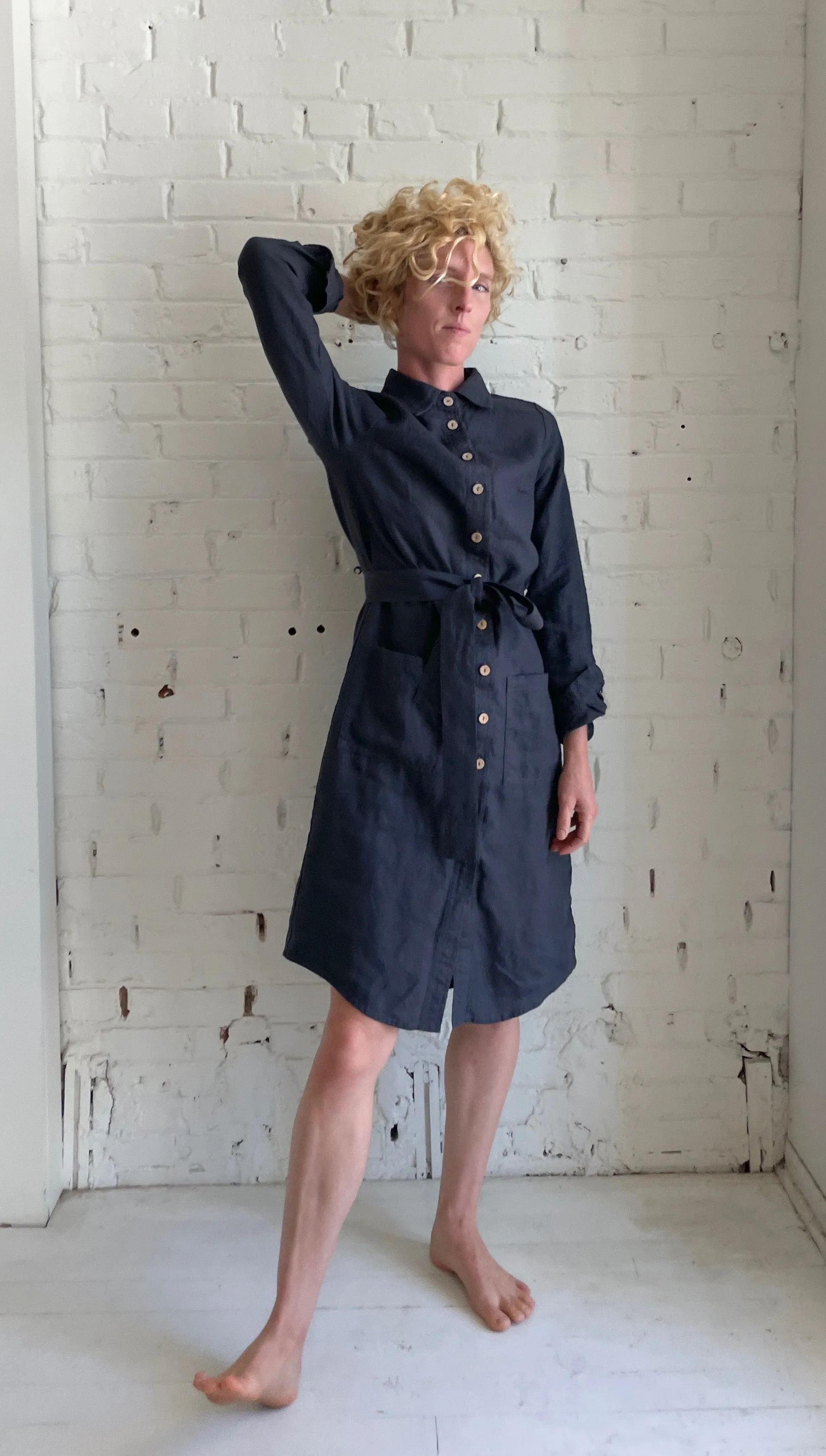 SALE | Ottawa Linen Jacket Dress | Charcoal Blue