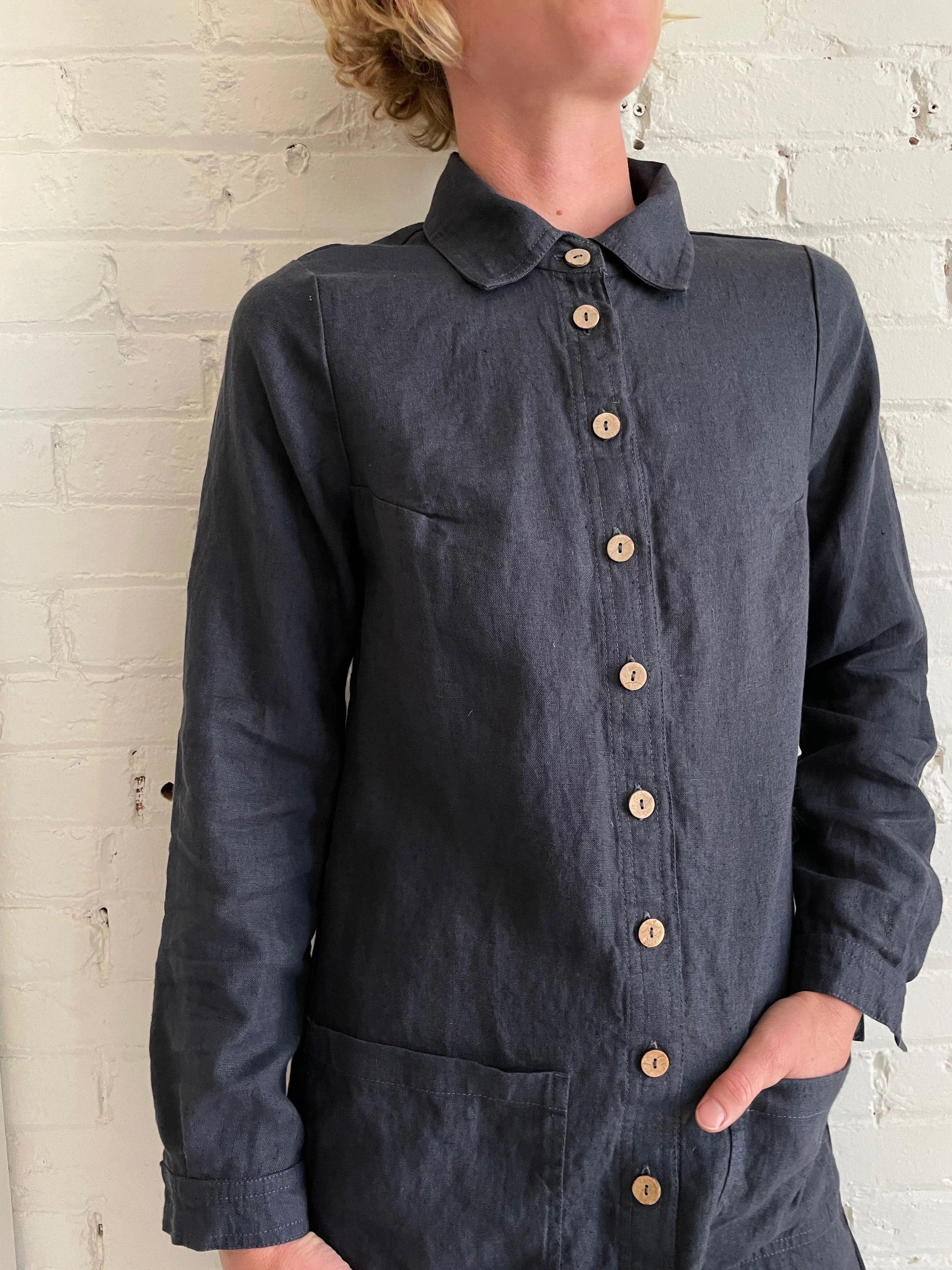 SALE | Ottawa Linen Jacket Dress | Charcoal Blue