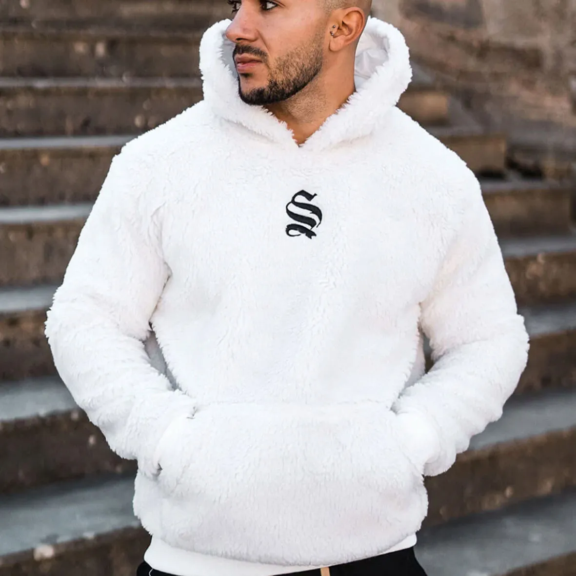 SINNERS ATTIRE  |Long Sleeves Cotton Shearling Logo Hoodies