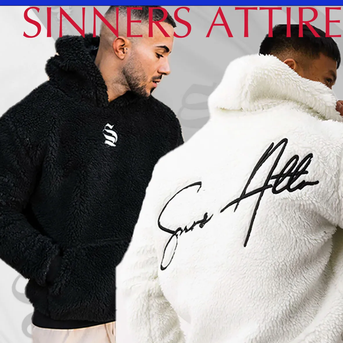 SINNERS ATTIRE  |Long Sleeves Cotton Shearling Logo Hoodies