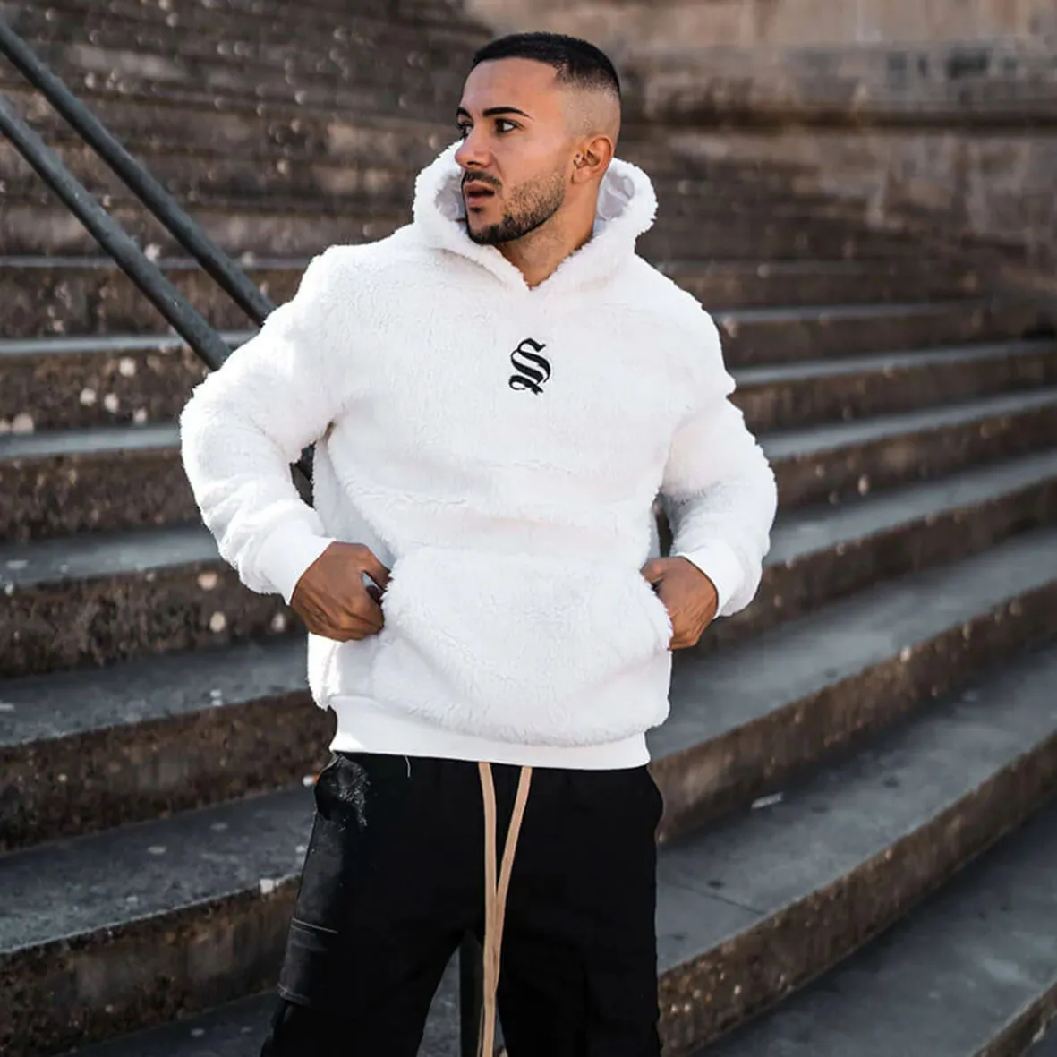 SINNERS ATTIRE  |Long Sleeves Cotton Shearling Logo Hoodies