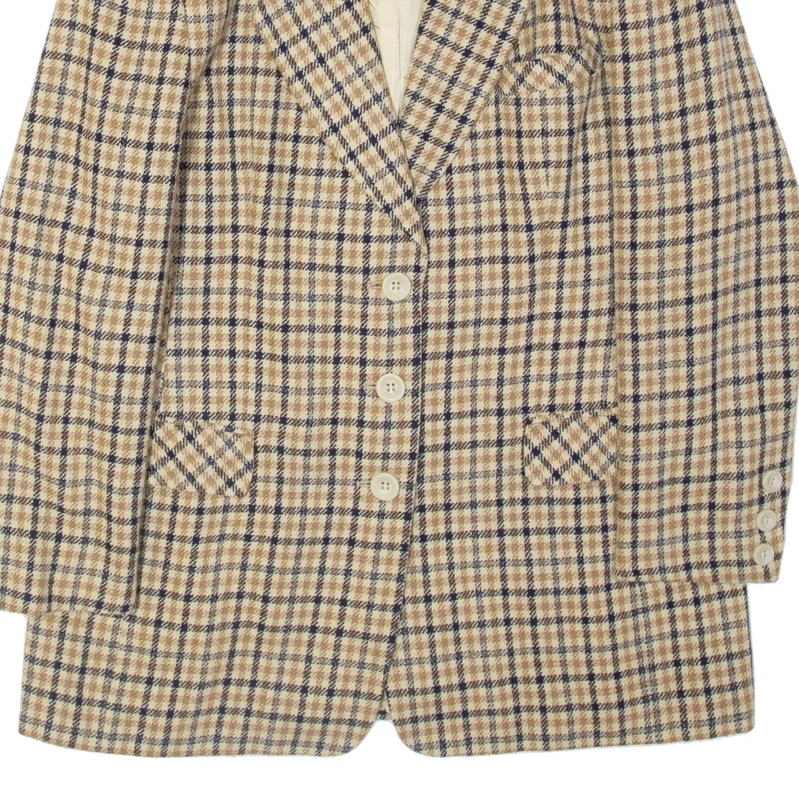 SIXTH SENSE Womens Blazer Jacket Beige Wool Plaid M