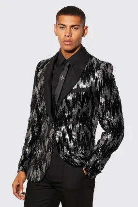 Slim Contrast Lapel Sequin Blazer