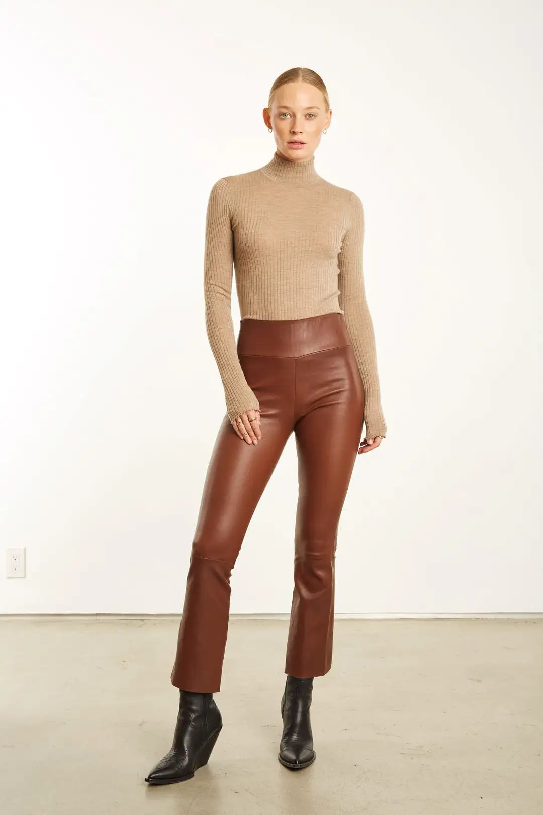 SPRWMN Leather Ankle Flare Legging