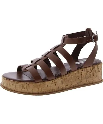 Steve Madden Kaydee Womens Leather Ankle Strap Wedge Sandals