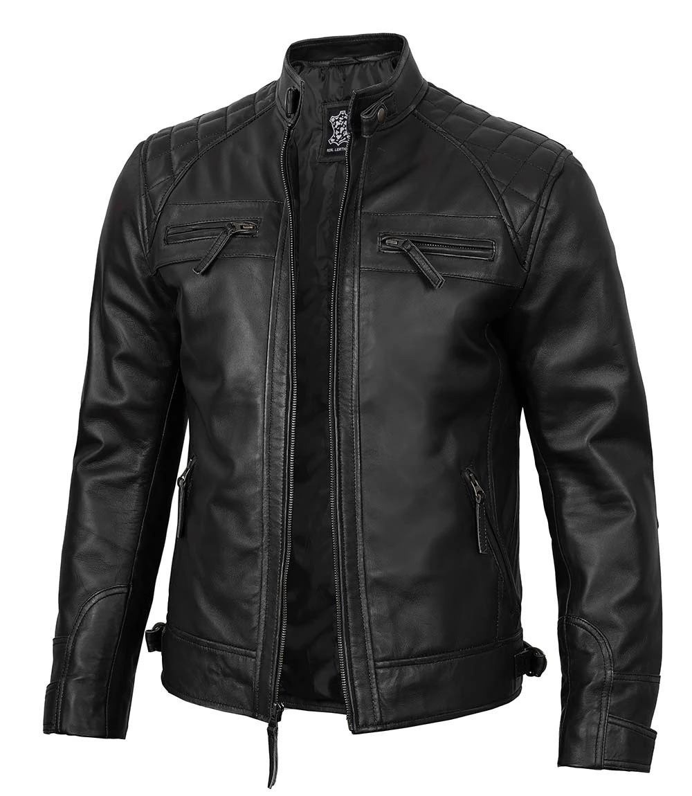 Tall Diamond Men's Black Cafe Racer Biker Jacket