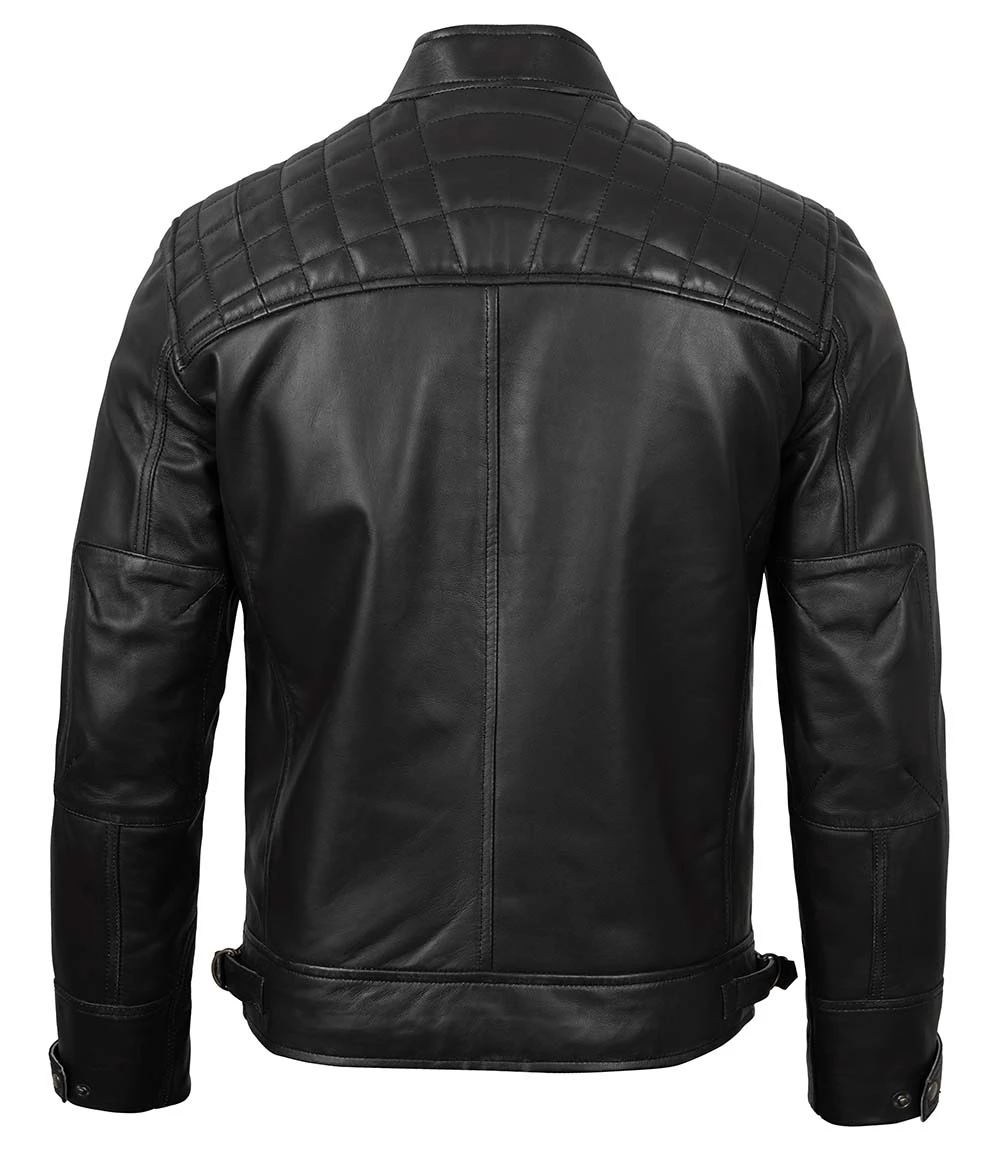 Tall Diamond Men's Black Cafe Racer Biker Jacket