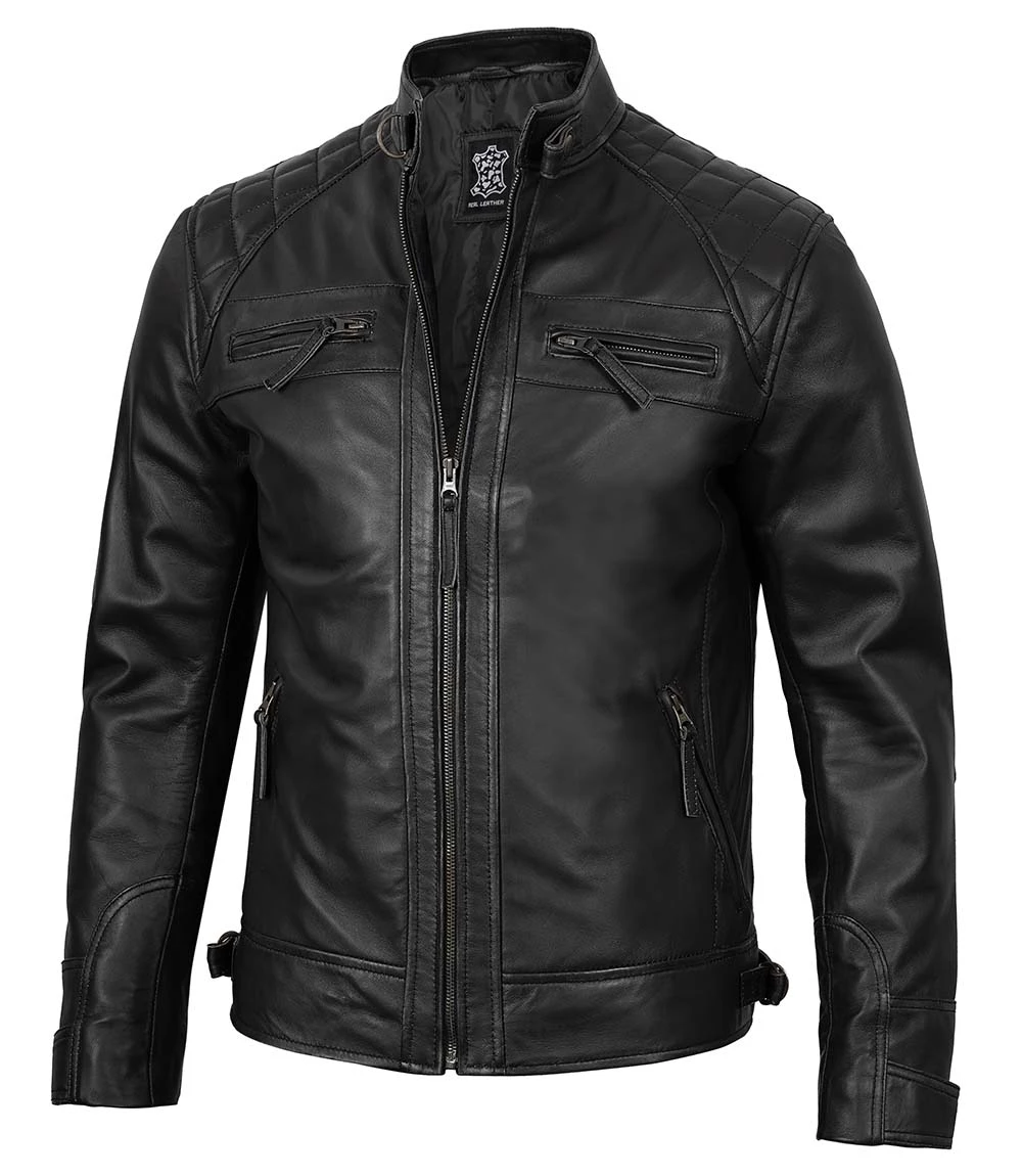 Tall Diamond Men's Black Cafe Racer Biker Jacket