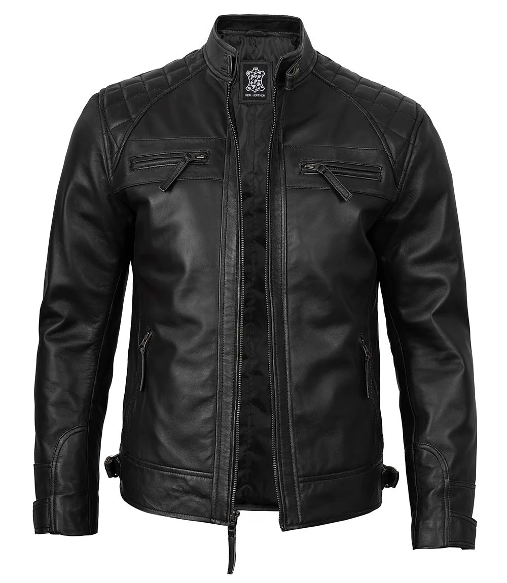 Tall Diamond Men's Black Cafe Racer Biker Jacket