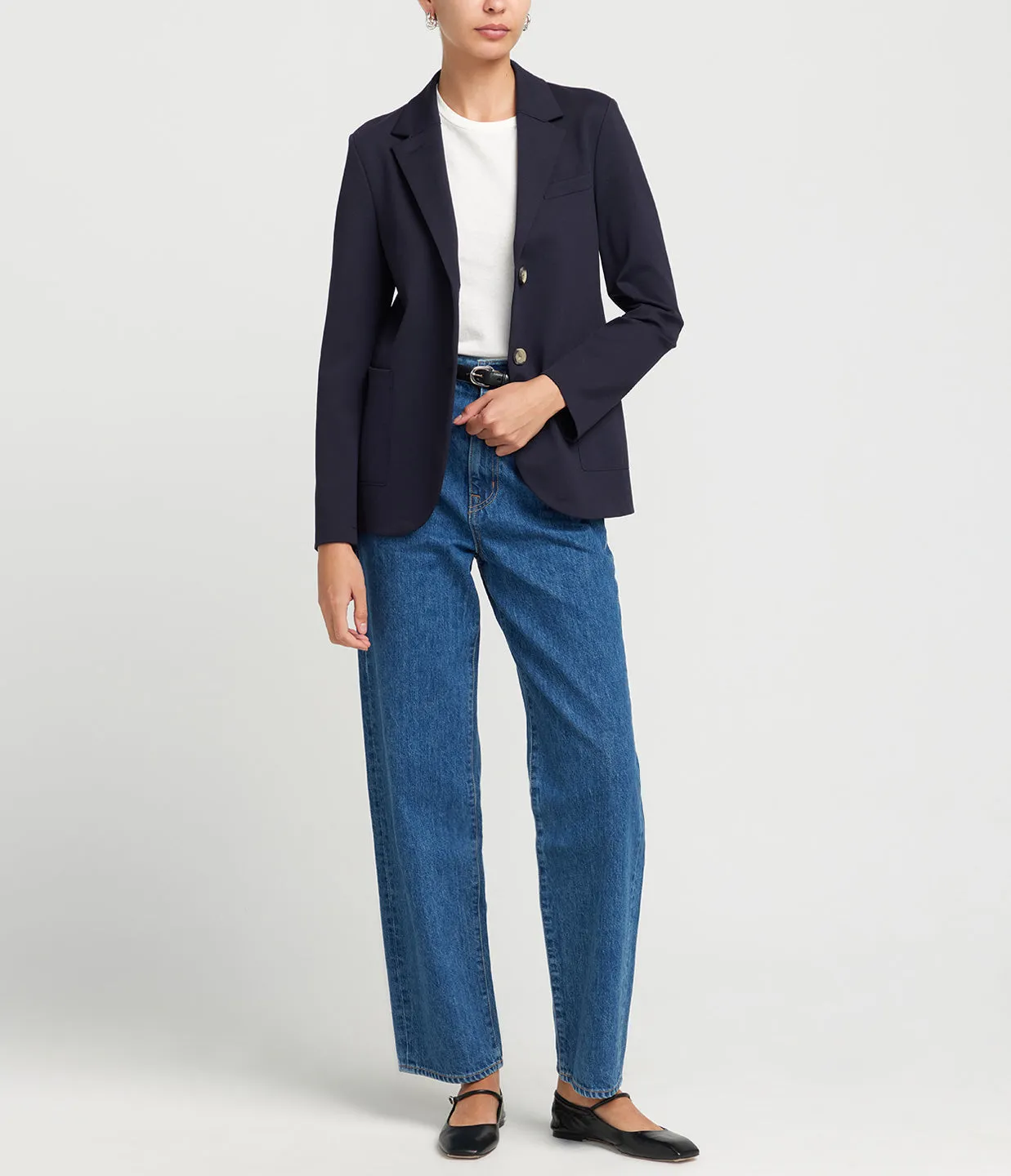 Techno Viscose Collard Blazer in Navy