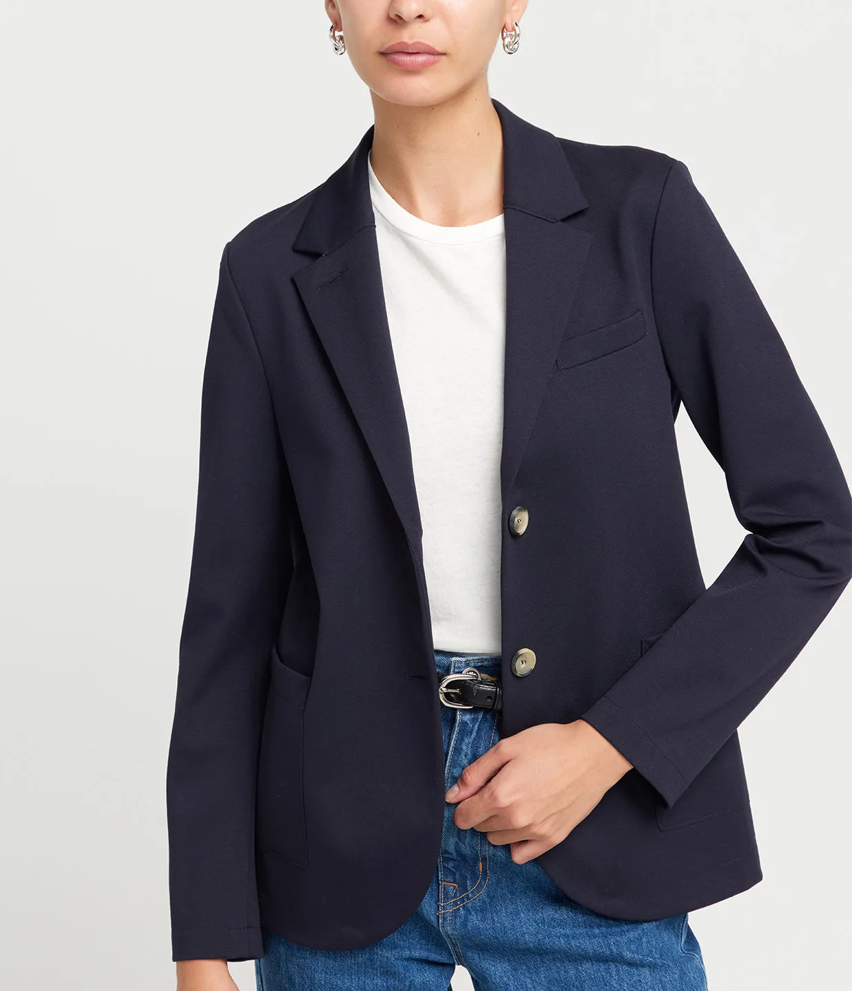 Techno Viscose Collard Blazer in Navy