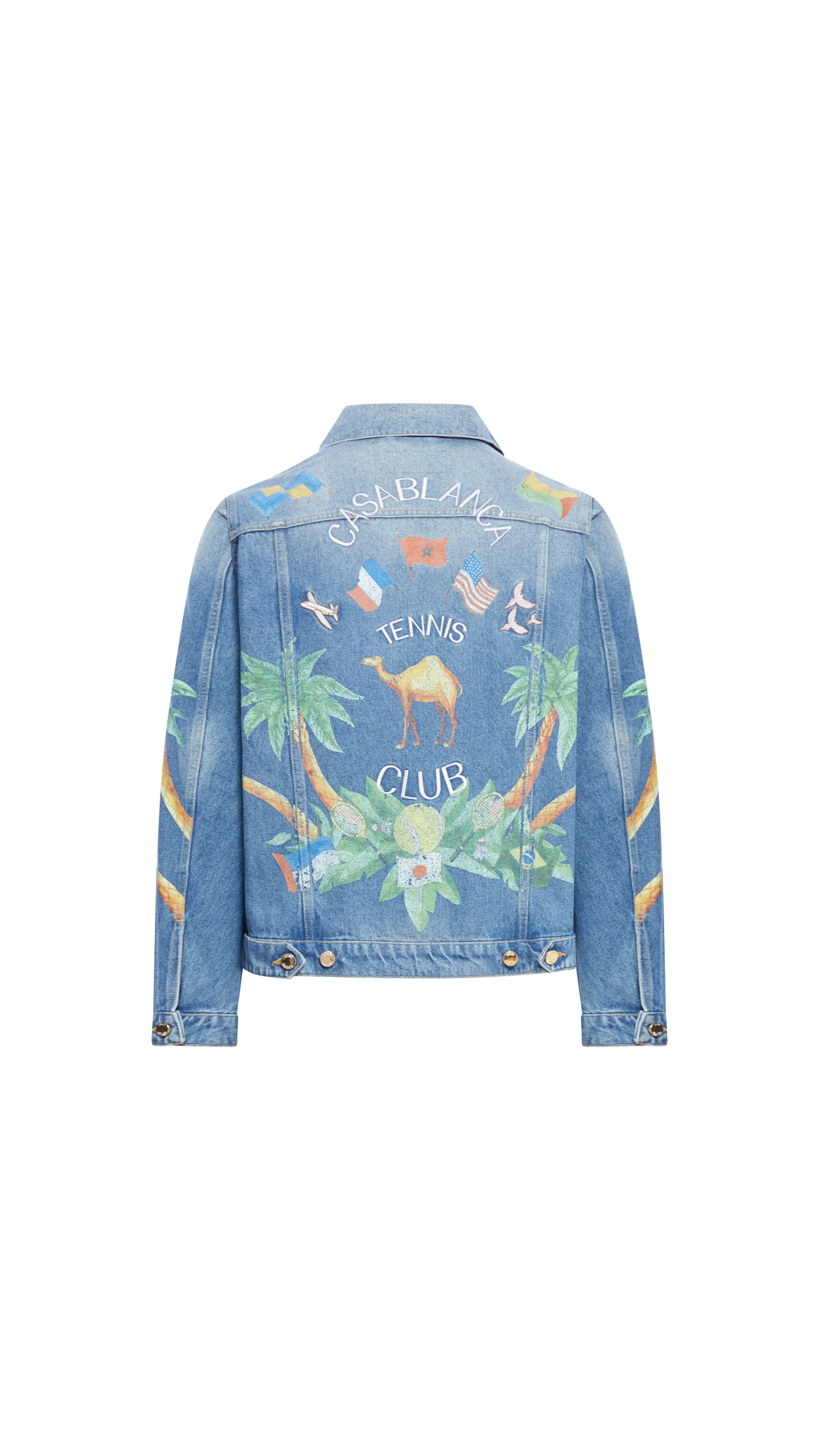 Tennis Club Embroidered Denim Jacket - Blue Multi