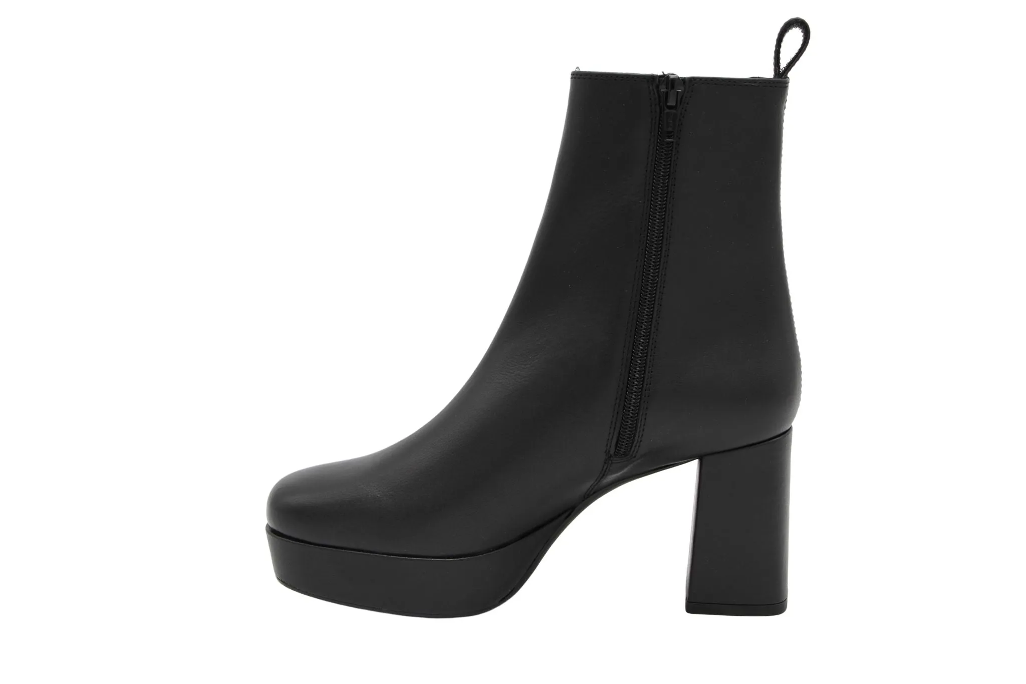 UNISA MARLOW Black Leather Platform Ankle Boot with Block Heel