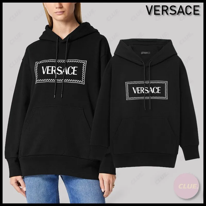 VERSACE  |Long Sleeves Cotton Logo Hoodies & Sweatshirts