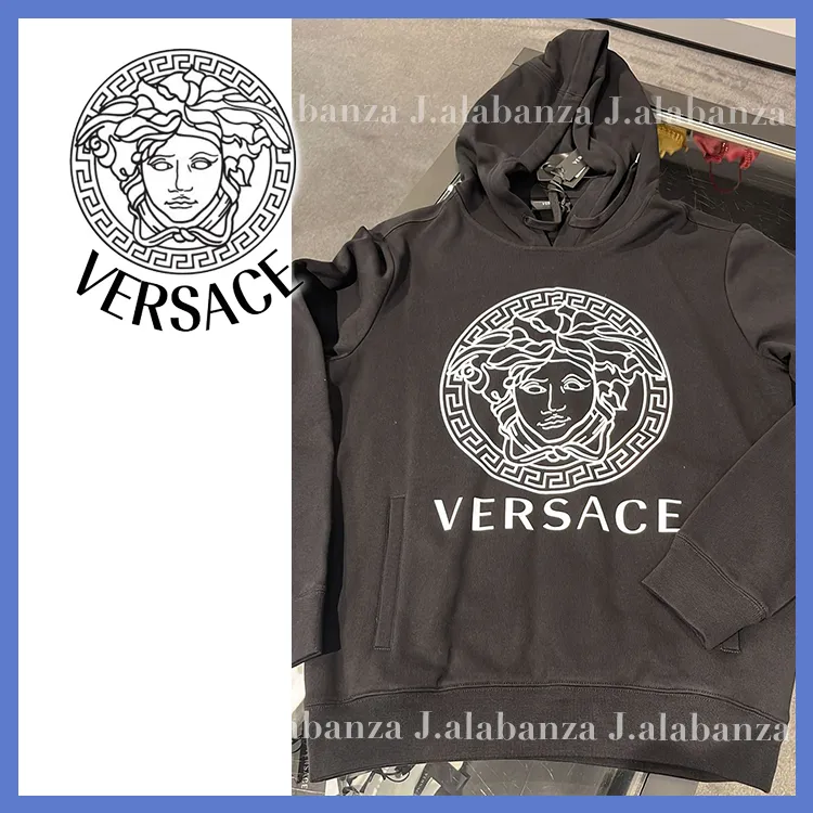 VERSACE  |Long Sleeves Logo Luxury Outlet Hoodies