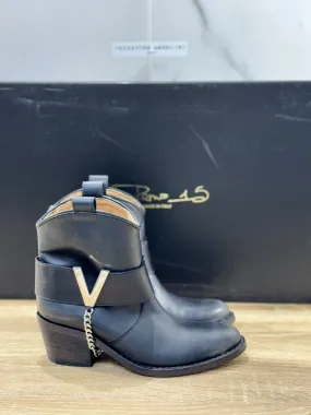 Via Roma 15 Stivale Texano Donna Pelle Nero Luxury Boot Woman 36